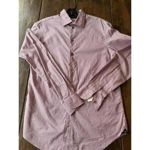 Emporio Armani Men's Small Button-Up Dress Shirt Pink Check